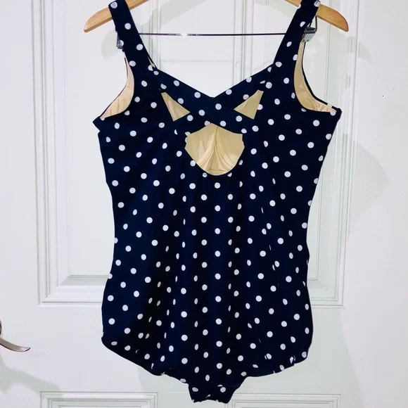 LANDS' END Blue Polka Dot Slimming One-Piece Swimsuit Size 18W Modest Feminine - Picture 6 of 9
